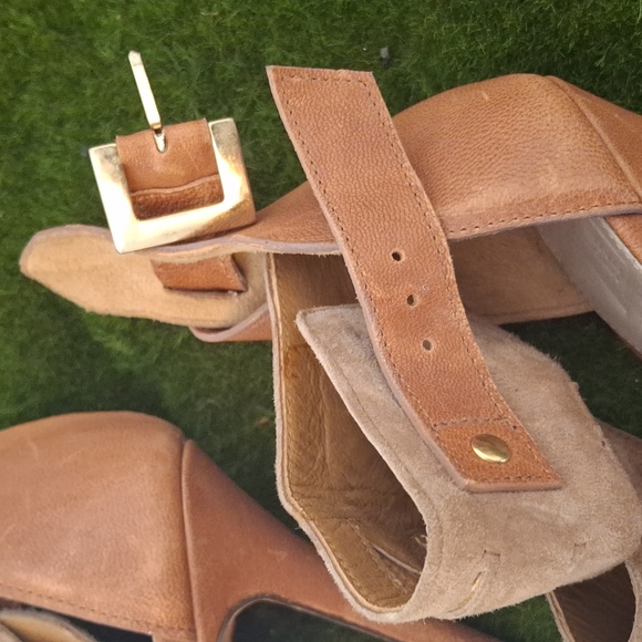 Vintage spike sandals in leather and suede side buckle - Picture 3 of 4